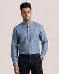 Wolf Grey Mandarin Collar Linen Shirt