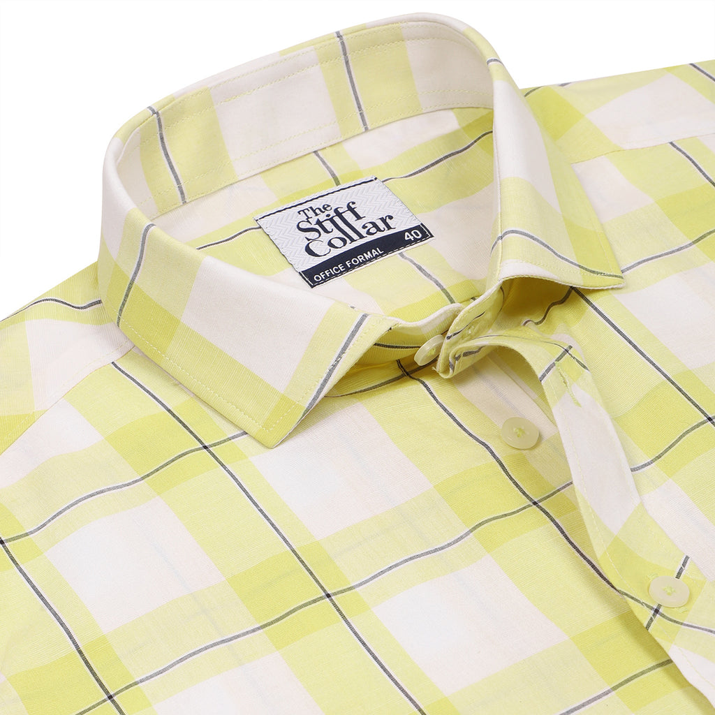 Yellow White Big Checks Half Sleeves Shirt