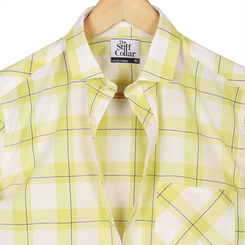 Yellow White Big Checks Half Sleeves Shirt