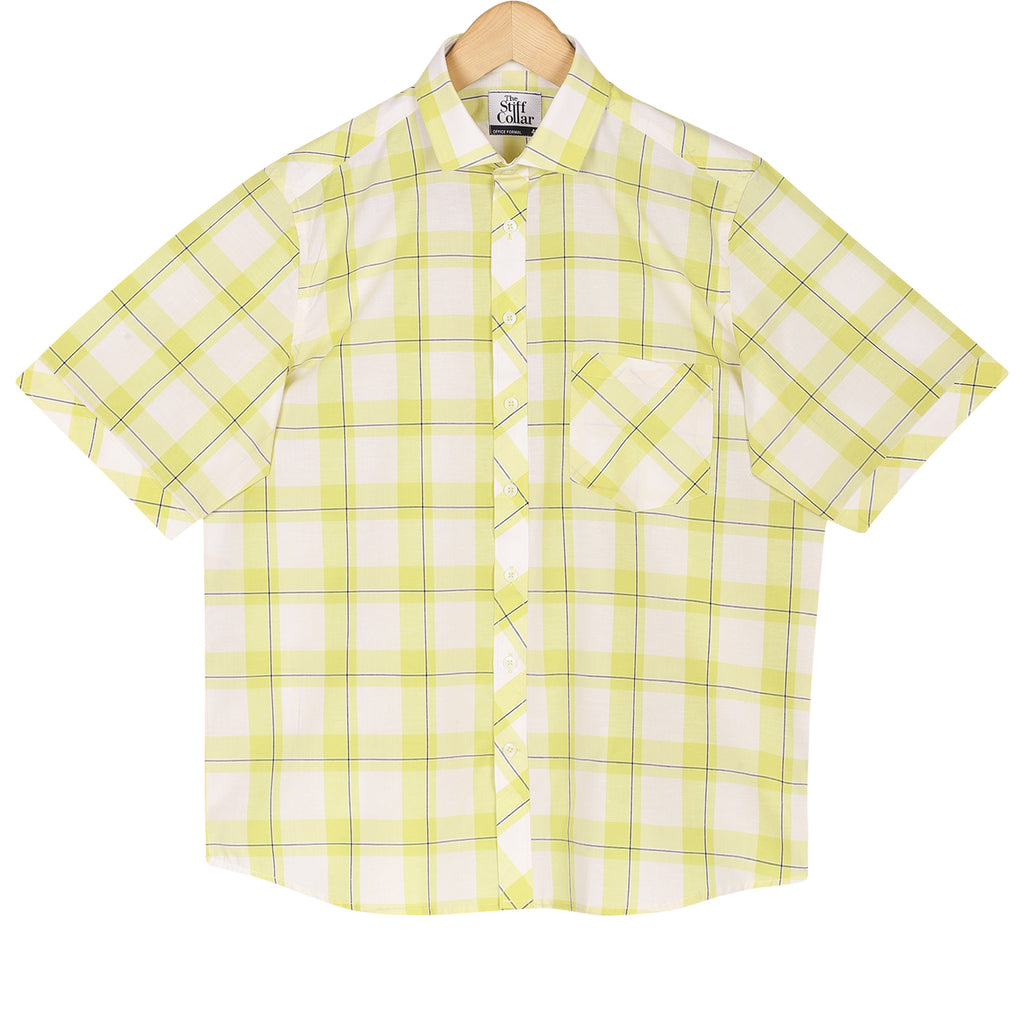 Yellow White Big Checks Half Sleeves Shirt