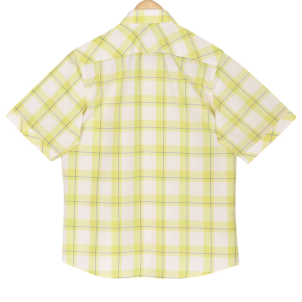 Yellow White Big Checks Half Sleeves Shirt