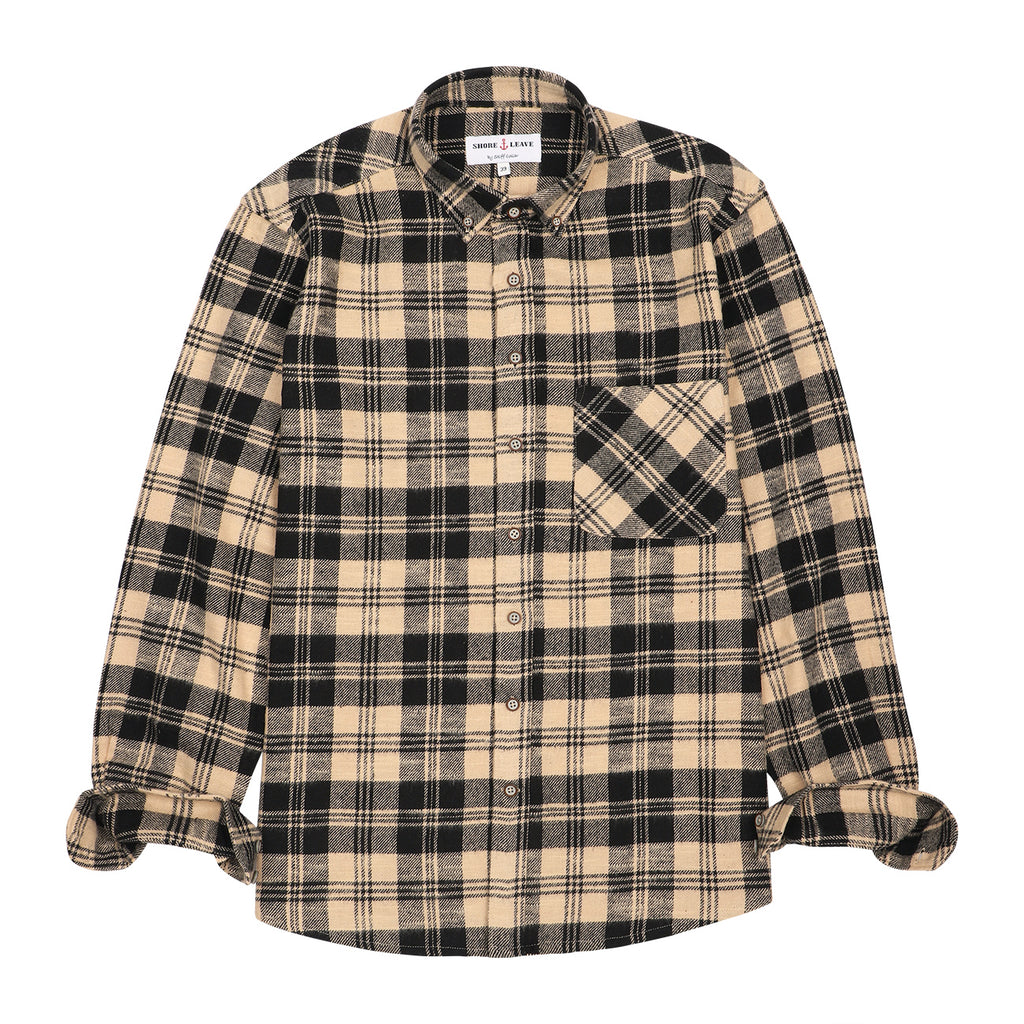 Camel Black Check Flannel Button Down Casual Shirt