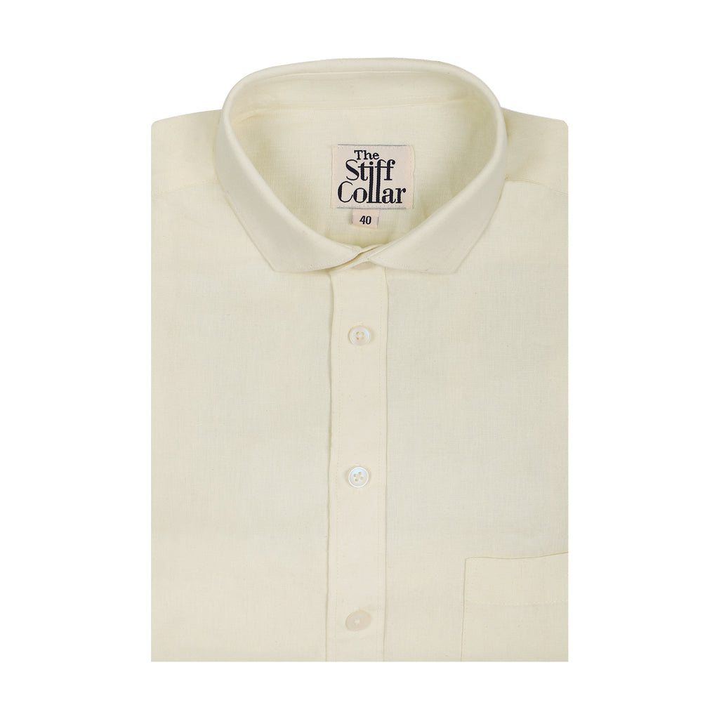 Pastel Yellow linen Regular Fit Full Sleeves Cotton Shirt