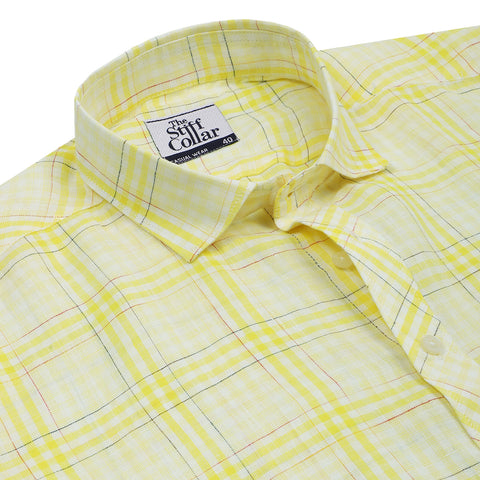 Yellow White Big Checks Half Sleeves Shirt