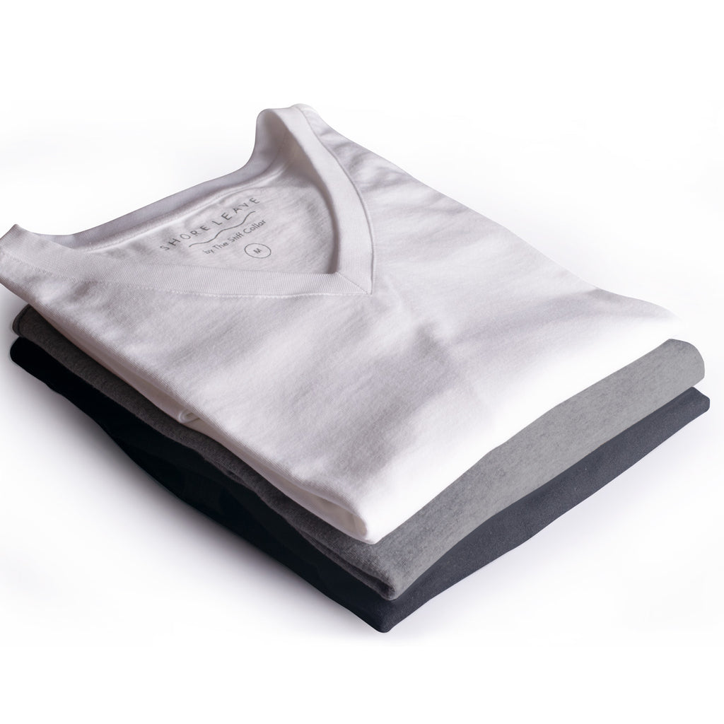 Soft Enzyme Washed Plain V neck T-shirt Combo Pack Of 3 (White, Navy, Grey)