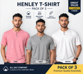 Premium 100% Pure Cotton Slub Henley T-Shirt Combo Pack Of 3 (Pink, Grey, White)