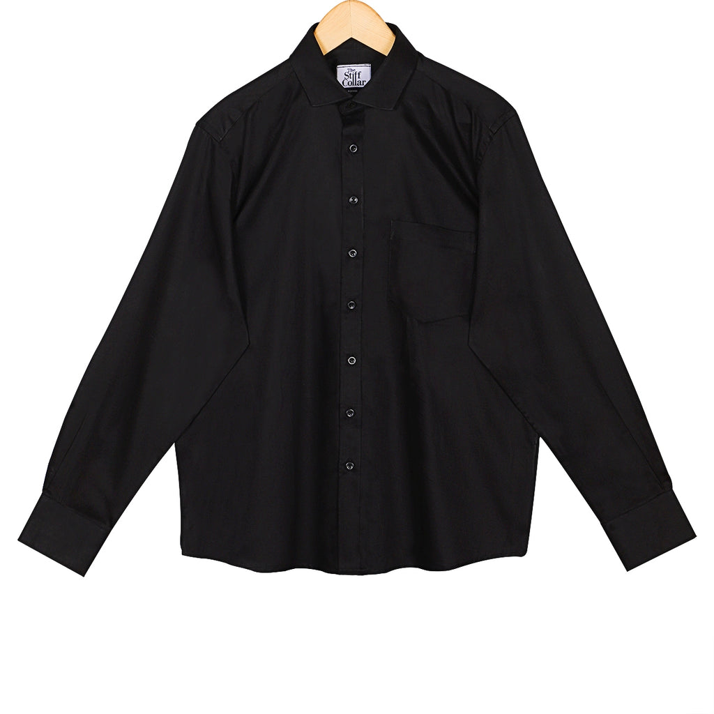 Black Satin Regular Fit Cotton Shirt