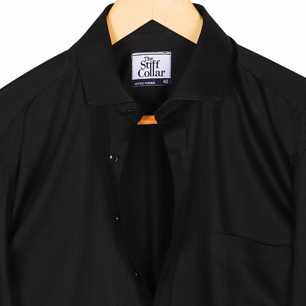 Black Satin Regular Fit Cotton Shirt