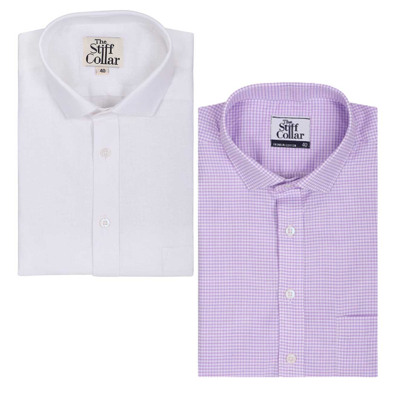 Dove White And Lilac Checks Half Sleeve Cotton Shirt Combo