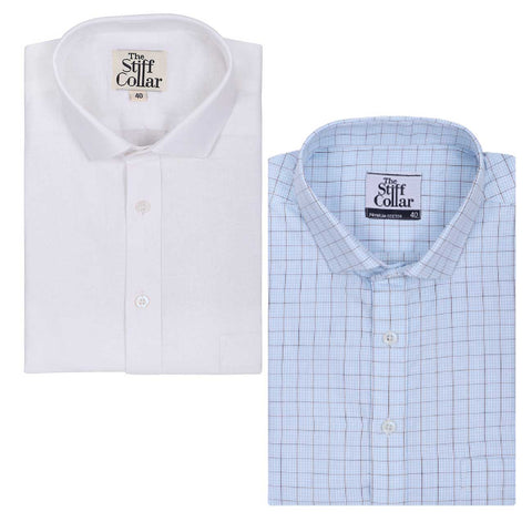 Luthai Prussian Navy Glen Plaid Checks Half Sleeve 2 Ply Giza Cotton Shirt