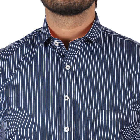Luthai Storm Blue Glen Plaid Checks Half Sleeve 2 Ply Giza Cotton Shirt