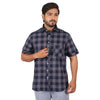 Grey Navy Chess Check Half Sleeves Shirt
