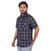 Grey Navy Chess Check Half Sleeves Shirt