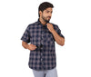 Grey Navy Chess Check Half Sleeves Shirt