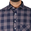 Grey Navy Chess Check Half Sleeves Shirt