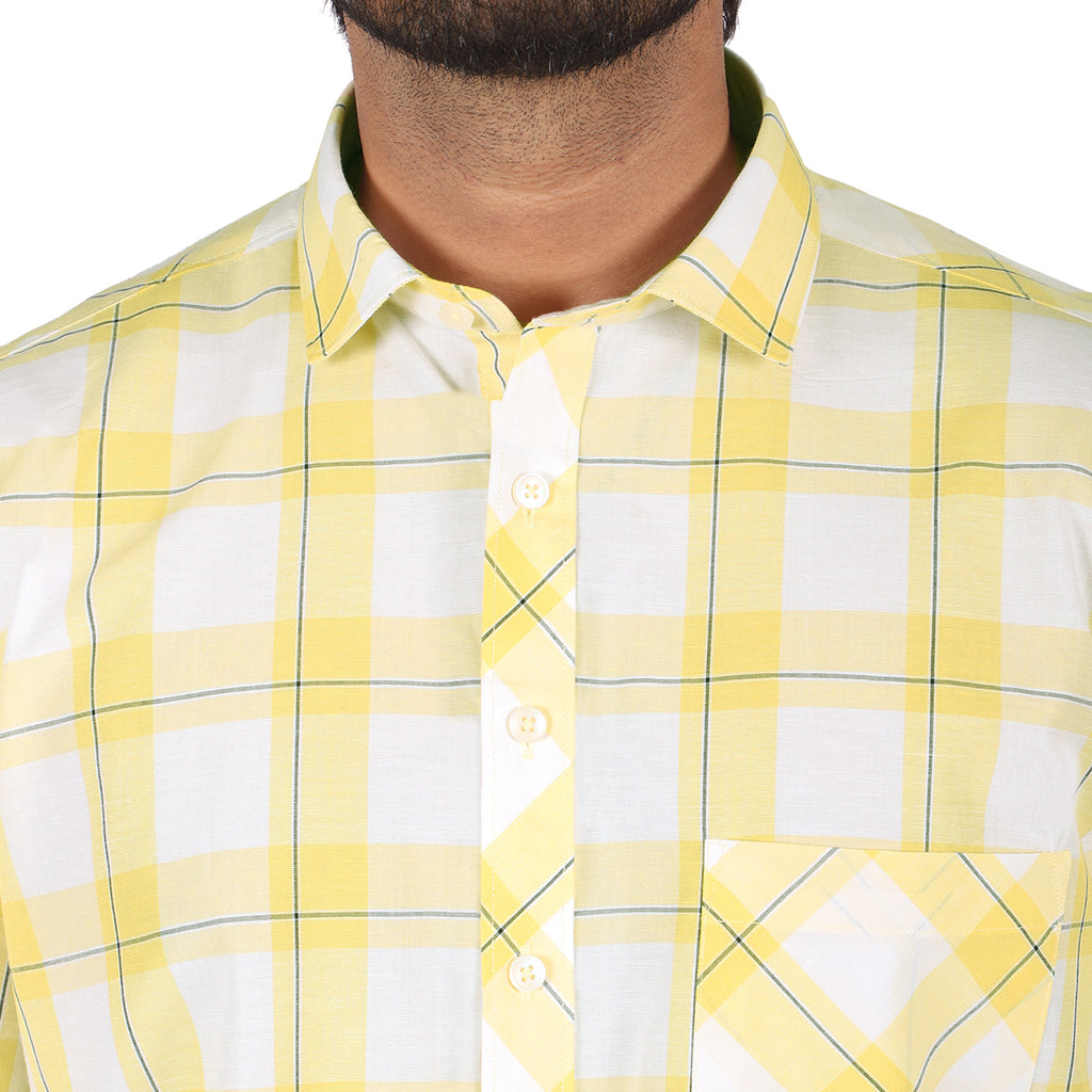 Yellow White Big Checks Half Sleeves Shirt