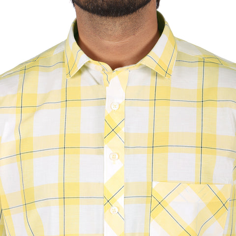 Luthai Premium White Grid Checks 2 Ply Giza Cotton Regular Fit Shirt