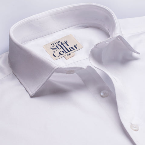 White Herringbone Mandarin Collar 2 Ply Giza Cotton Shirt