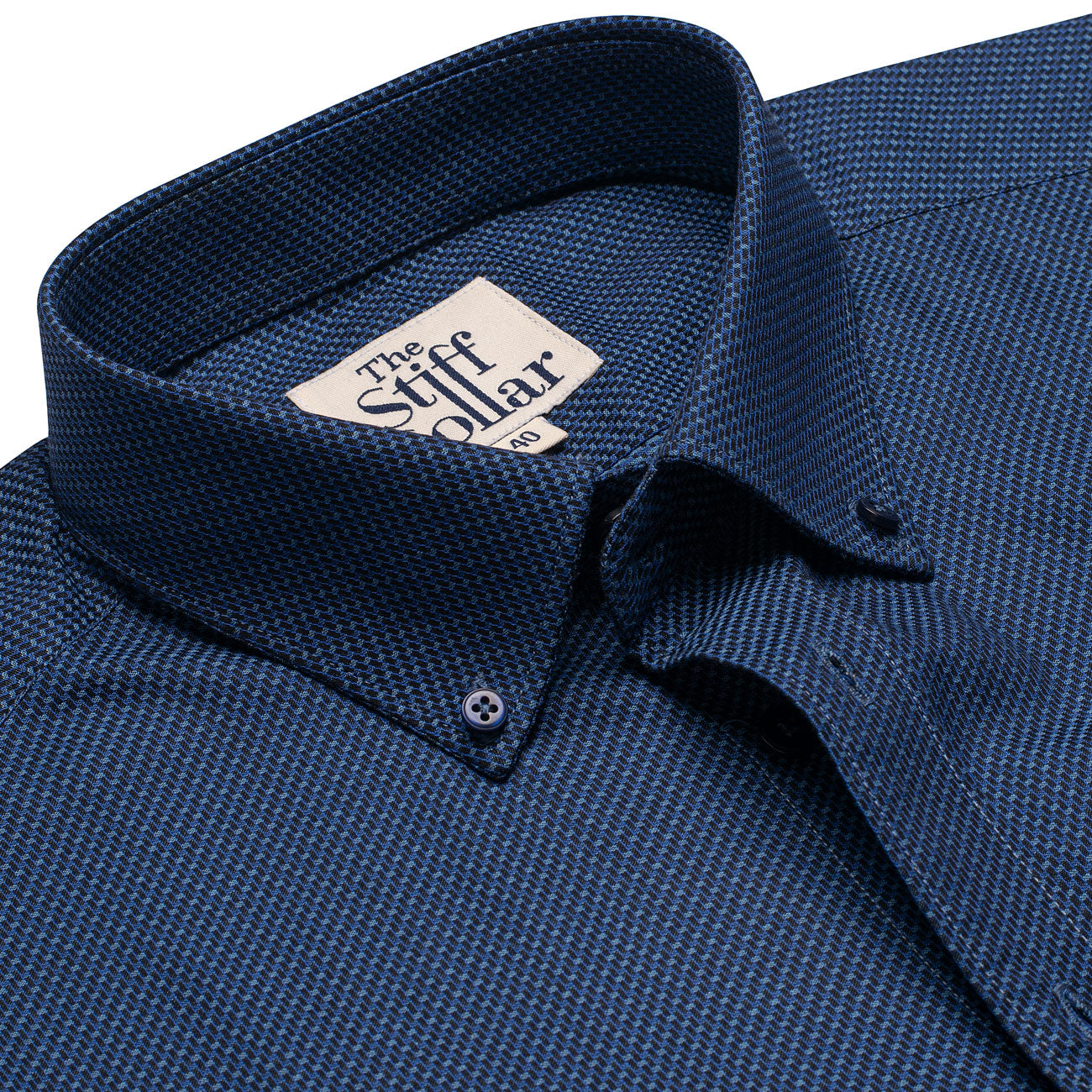 Sparkle Navy Cross Dobby Wrinkle-free Button Down 2 Ply Giza Cotton Shirt