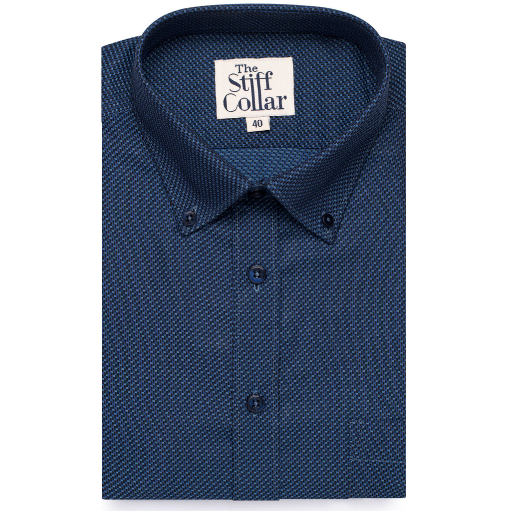 Sparkle Navy Cross Dobby Wrinkle-free Button Down 2 Ply Giza Cotton Shirt