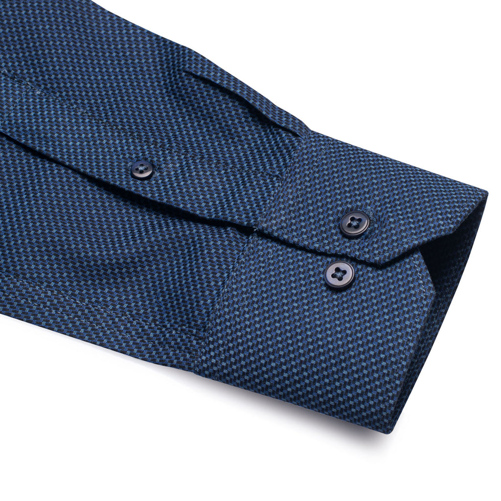Sparkle Navy Cross Dobby Wrinkle-free Button Down 2 Ply Giza Cotton Shirt