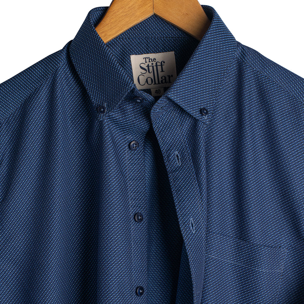 Sparkle Navy Cross Dobby Wrinkle-free Button Down 2 Ply Giza Cotton Shirt