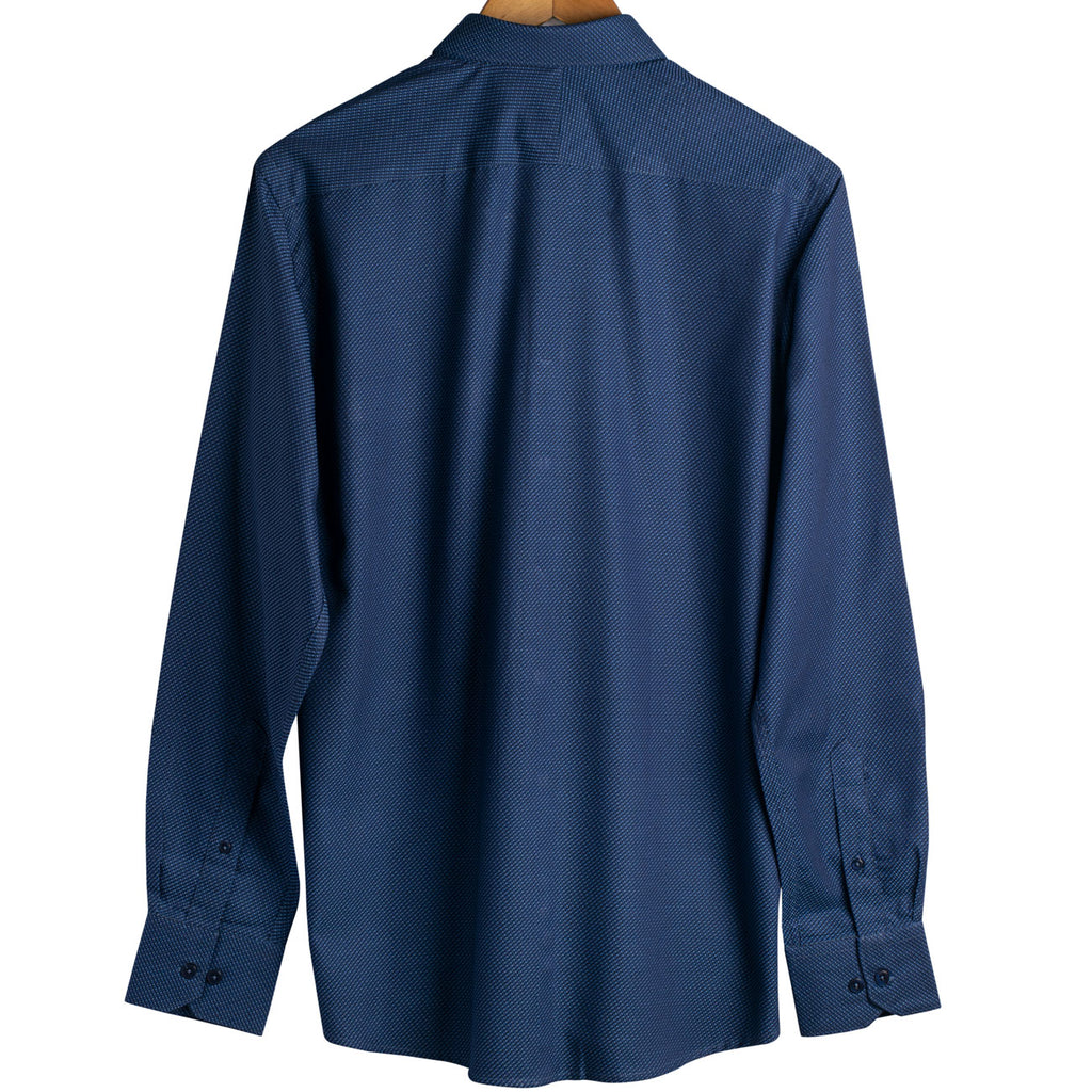Sparkle Navy Cross Dobby Wrinkle-free Button Down 2 Ply Giza Cotton Shirt