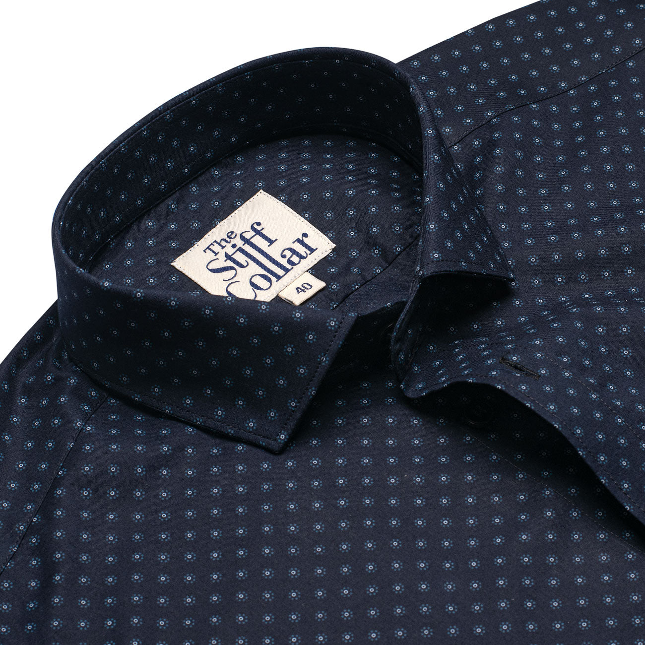 Night Blue Flexo Dot Print Regular Fit Cotton Shirt