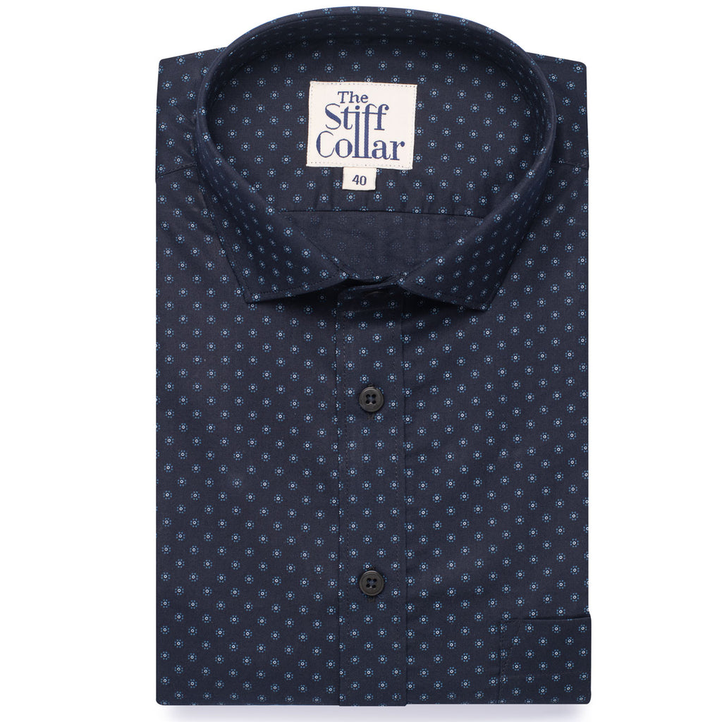 Night Blue Flexo Dot Print Regular Fit Cotton Shirt