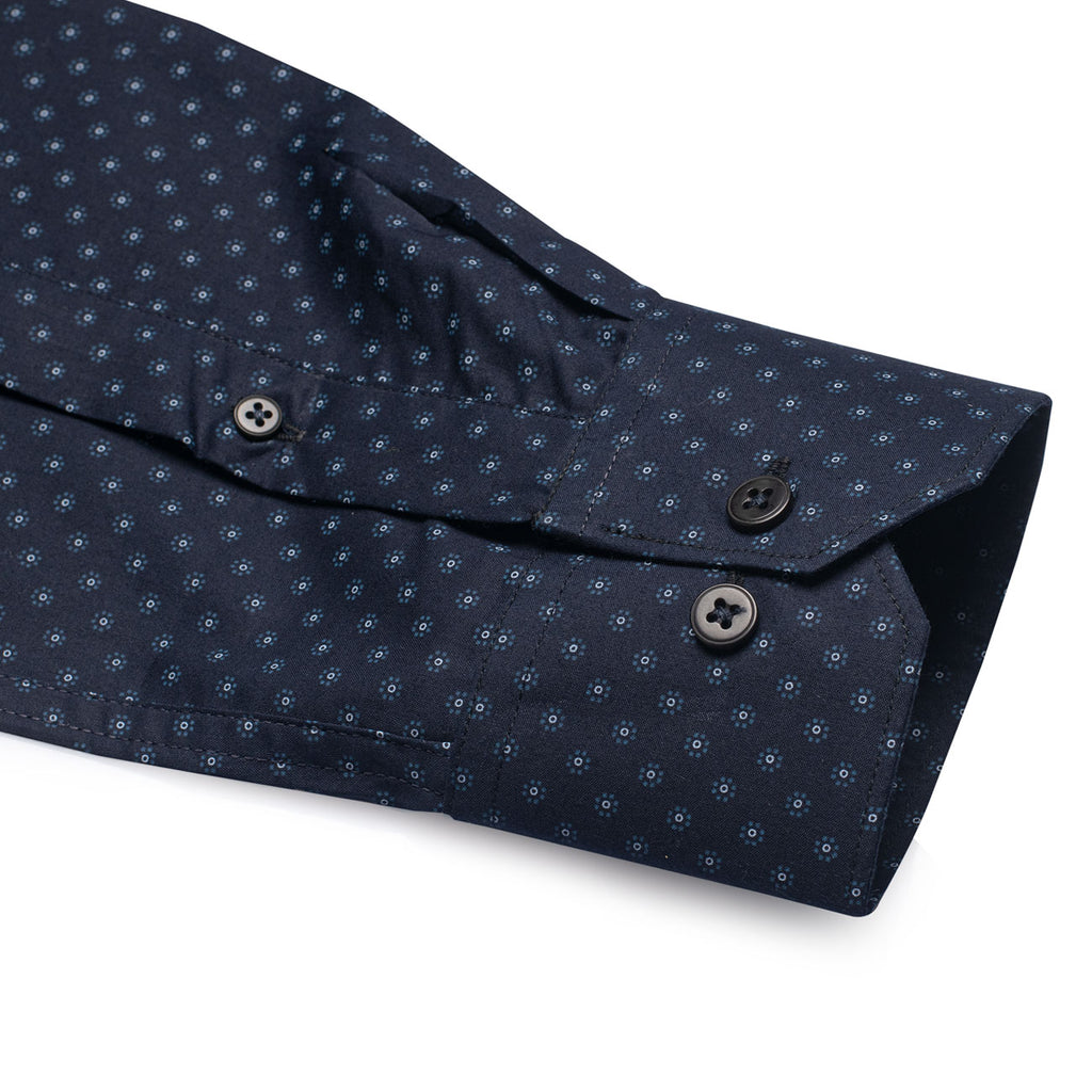 Night Blue Flexo Dot Print Regular Fit Cotton Shirt