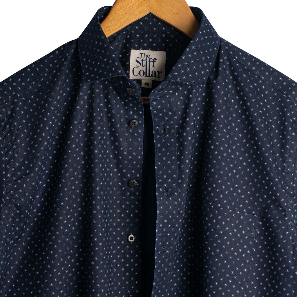 Night Blue Flexo Dot Print Regular Fit Cotton Shirt