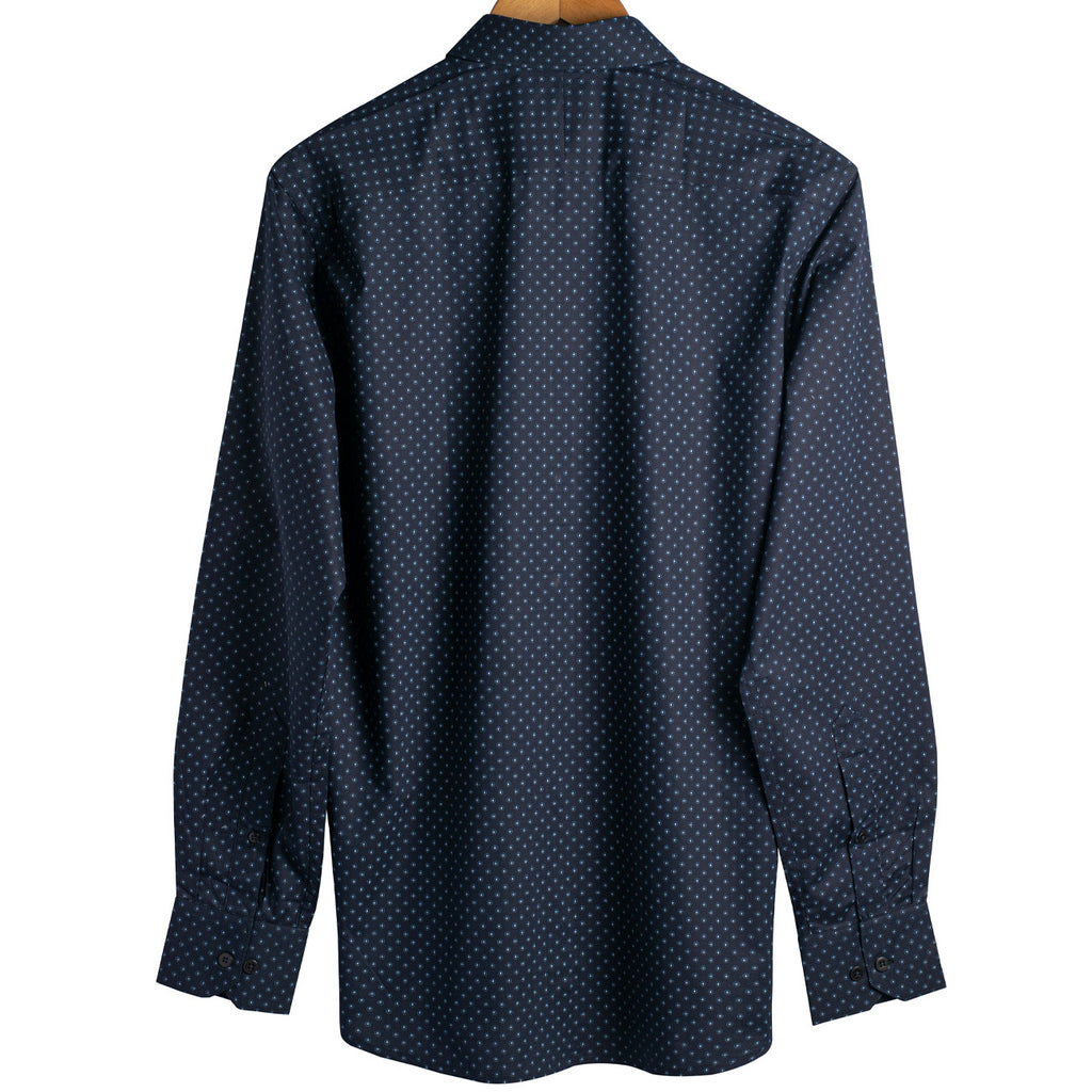 Night Blue Flexo Dot Print Regular Fit Cotton Shirt