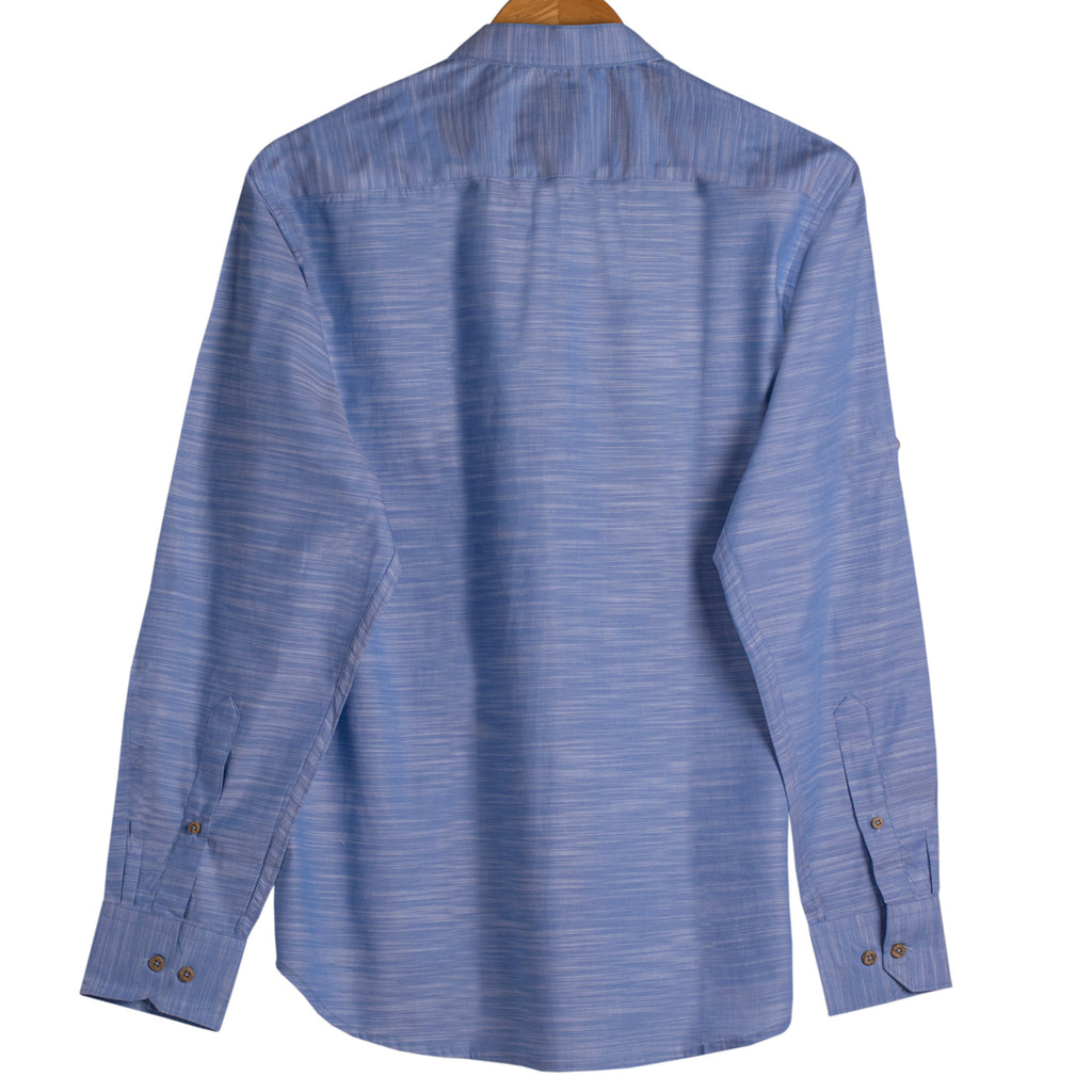 Sea Breeze Blue Cotton Rolled-up Sleeve Short Kurta