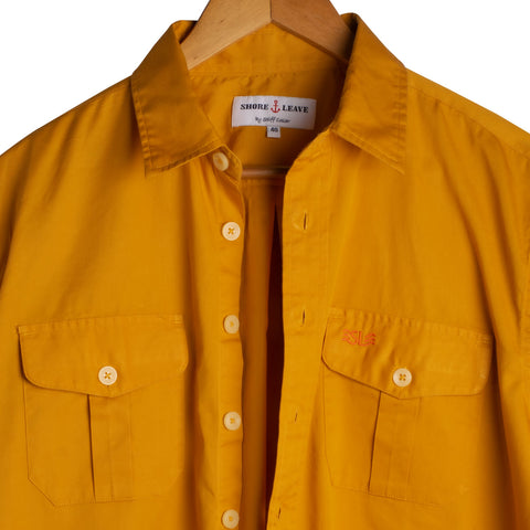 Fire Orange Oxford Mandarin Collar Cotton Shirt