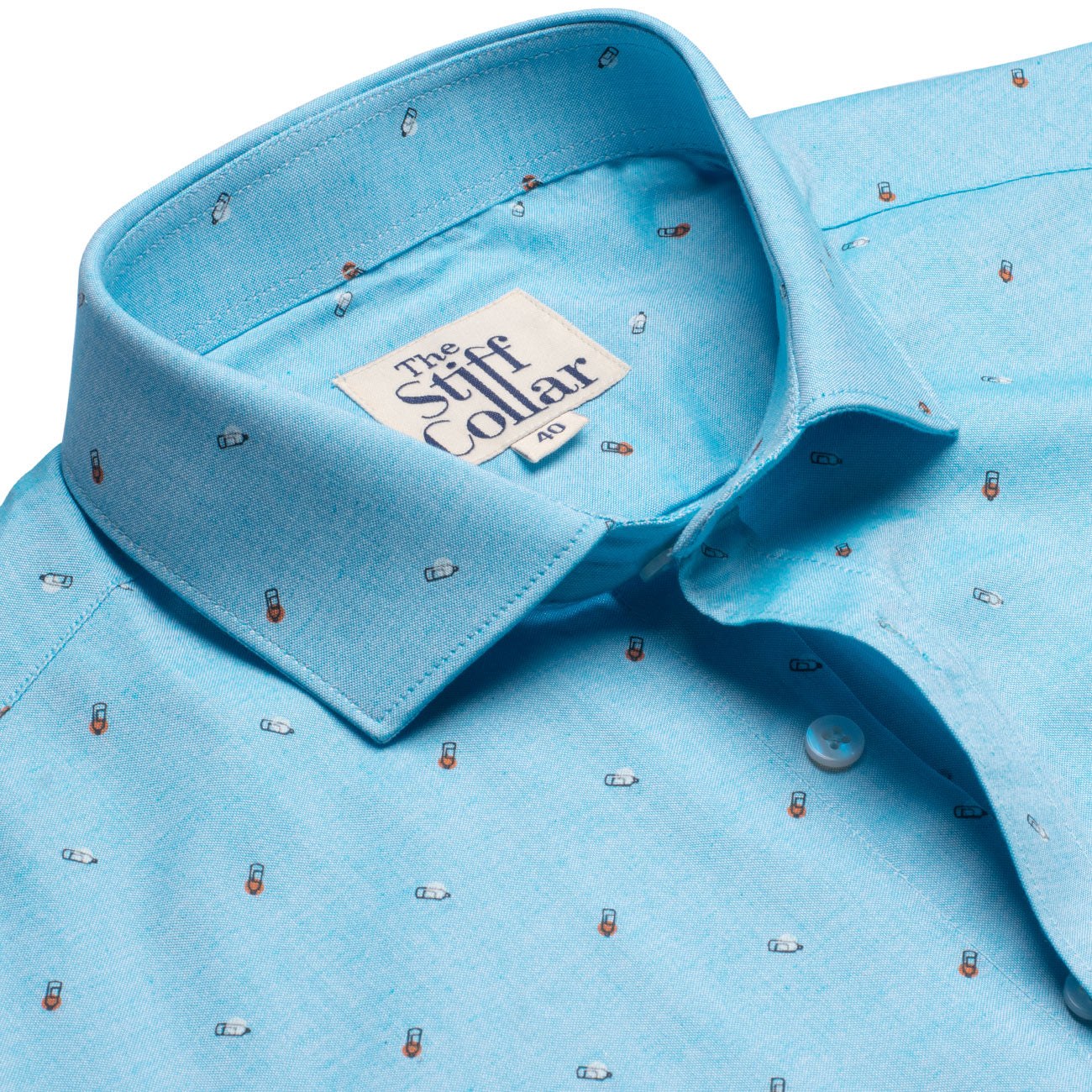 Blue Oxford Bottle Print Half Sleeves Shirt