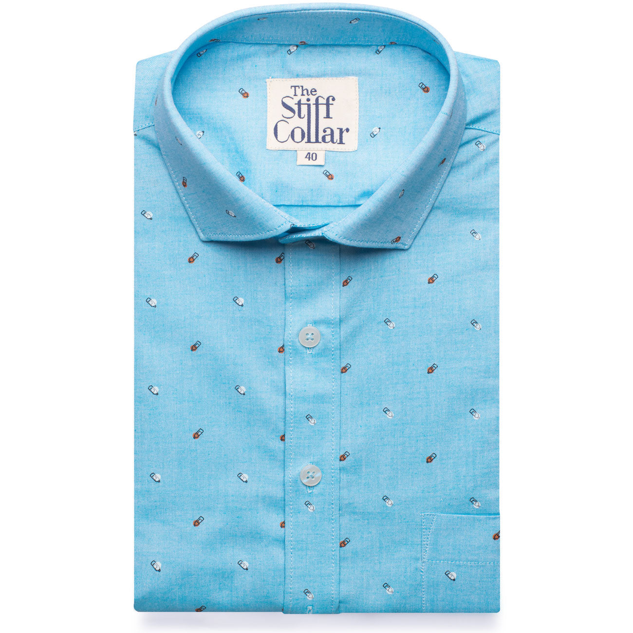 Blue Oxford Bottle Print Half Sleeves Shirt