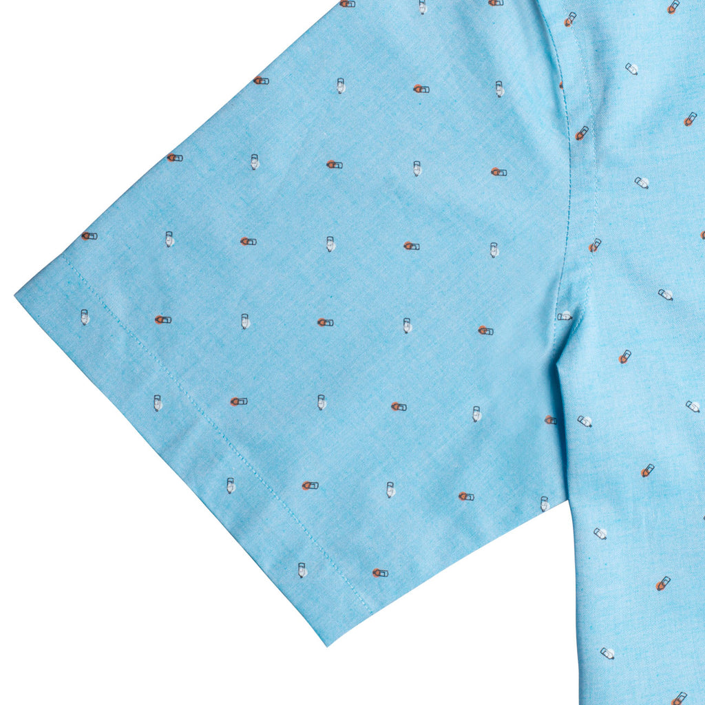 Blue Oxford Bottle Print Half Sleeves Shirt