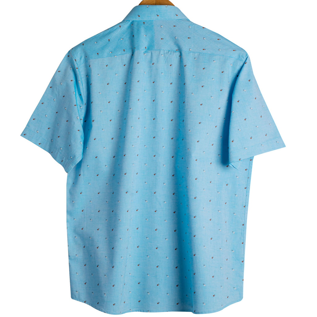 Blue Oxford Bottle Print Half Sleeves Shirt