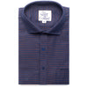 Bronze Horizontal Stripes on Navy Cotton Linen Half Sleeve Shirt