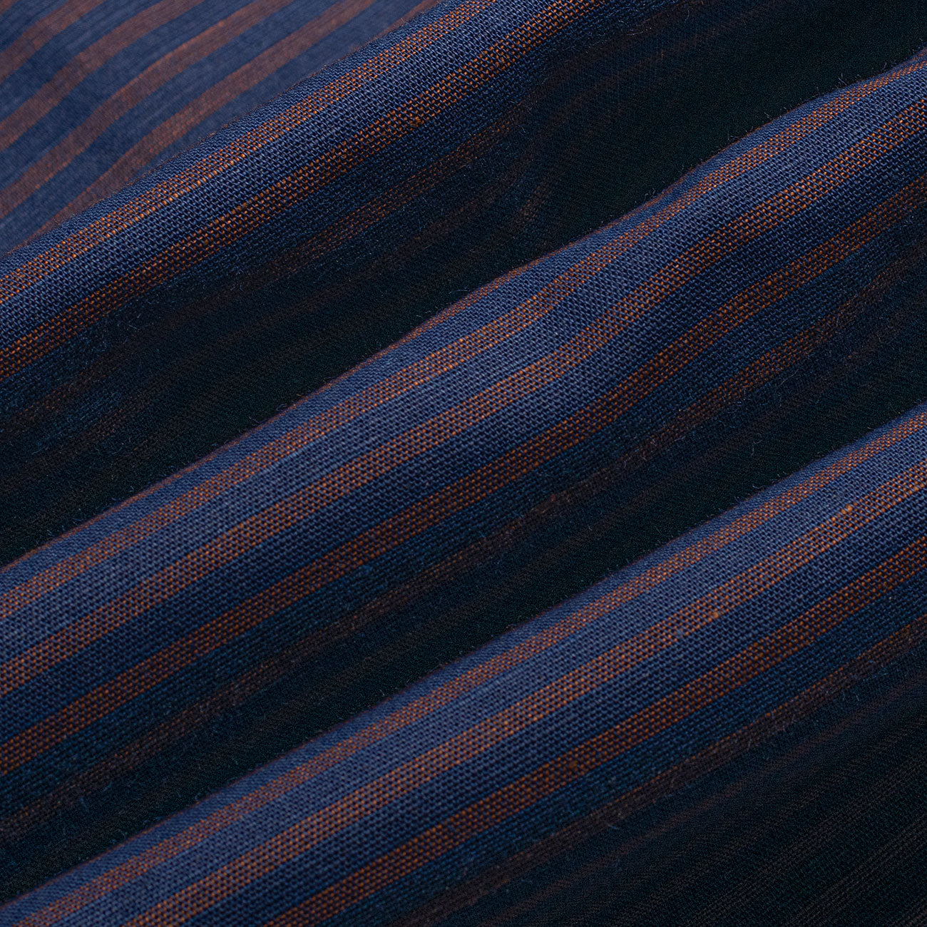 Bronze Horizontal Stripes on Navy Cotton Linen Half Sleeve Shirt