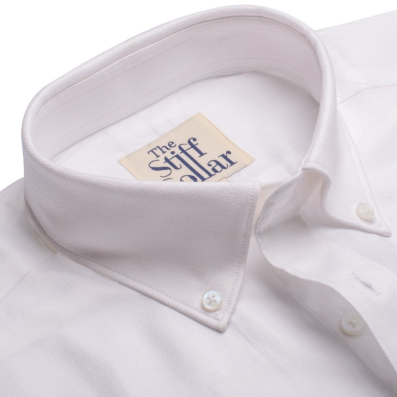 White Herringbone Button Down 2 Ply Giza Cotton Shirt