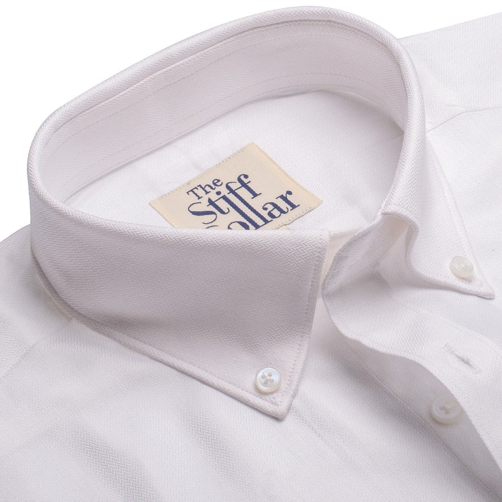 White Herringbone Button Down 2 Ply Giza Cotton Shirt