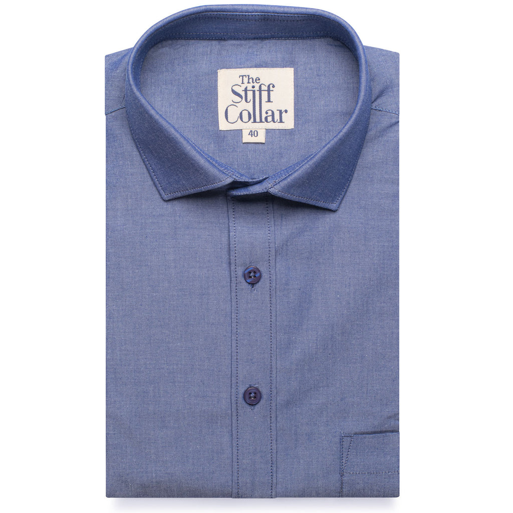 Deep Blue Chambray Regular Fit Cotton Shirt