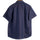 Bronze Horizontal Stripes on Navy Cotton Linen Half Sleeve Shirt