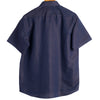 Bronze Horizontal Stripes on Navy Cotton Linen Half Sleeve Shirt