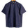 Bronze Horizontal Stripes on Navy Cotton Linen Half Sleeve Shirt
