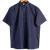 Bronze Horizontal Stripes on Navy Cotton Linen Half Sleeve Shirt