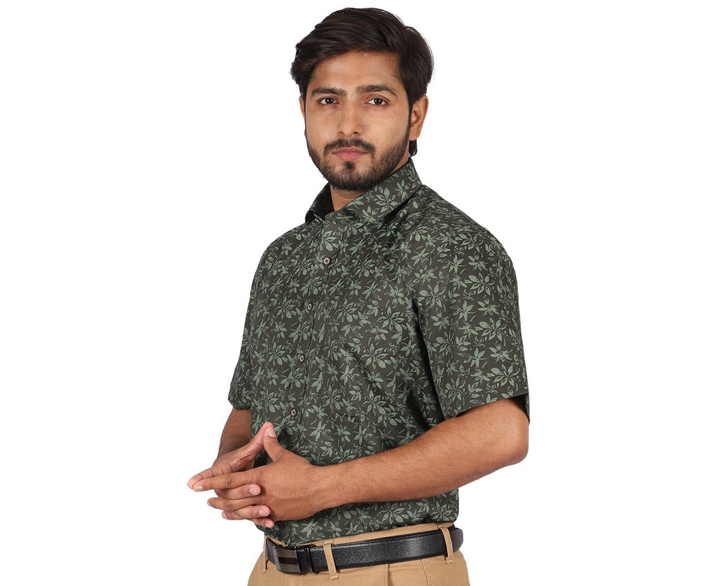 Forest Green Print Half Sleeves Shirt