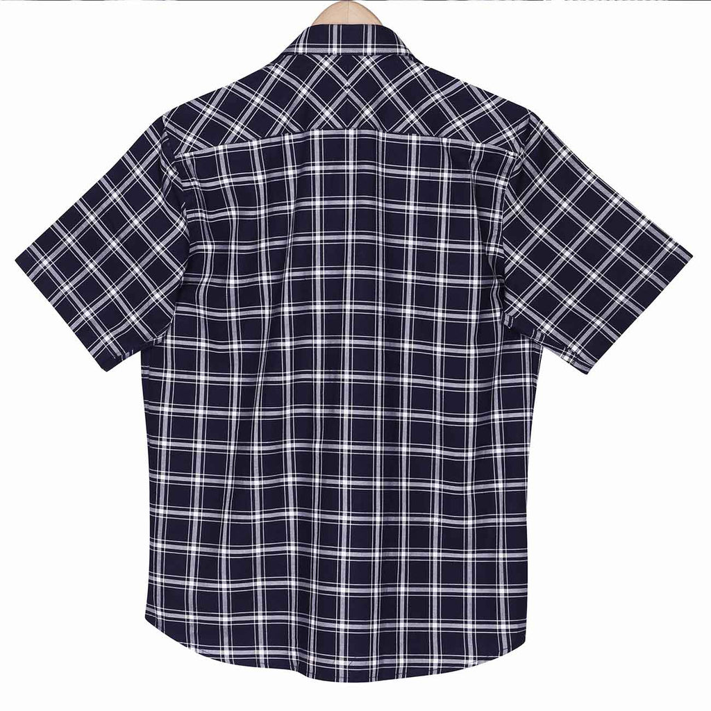 Space Navy Tartan Checks Half Sleeves Giza Cotton Shirt