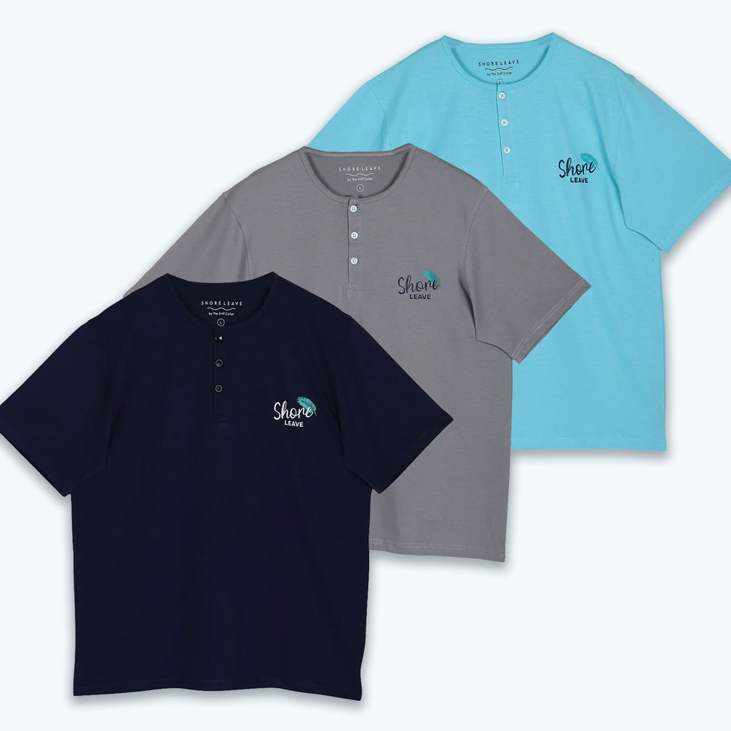 Soft Cotton Henley T-shirt Combo Pack Of 3 (Grey, Navy, blue)